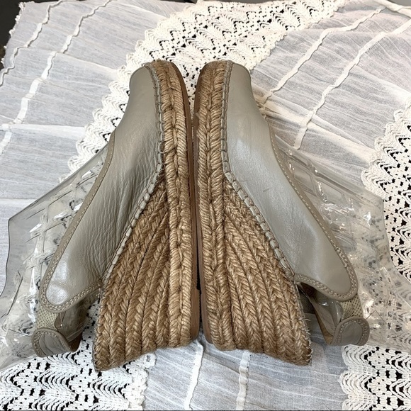 Aedo Made in Spain Taupe Upper Leather Wedge Espadrilles Open Toe Sandals Sz 37 - Picture 6 of 13